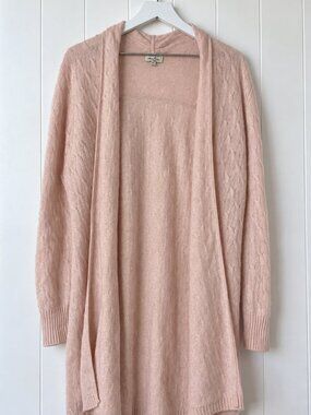 Cortland Park Womens M 100% Cashmere Cardigan Blush Pink Long Open Front